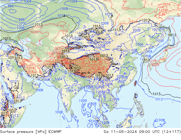 Pressione al suolo ECMWF sab 11.05.2024 09 UTC