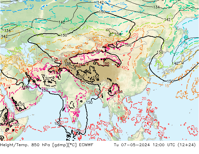 Z500/Rain (+SLP)/Z850 ECMWF mar 07.05.2024 12 UTC