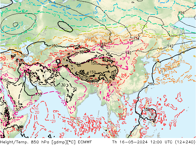 Height/Temp. 850 гПа ECMWF чт 16.05.2024 12 UTC