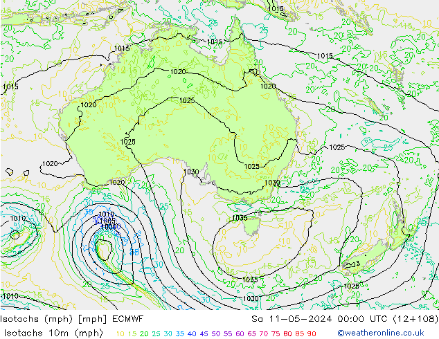 Isotachen (mph) ECMWF Sa 11.05.2024 00 UTC
