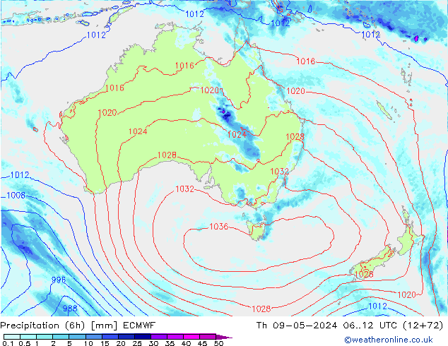 Z500/Rain (+SLP)/Z850 ECMWF gio 09.05.2024 12 UTC