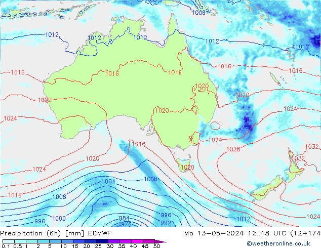 Z500/Rain (+SLP)/Z850 ECMWF pon. 13.05.2024 18 UTC