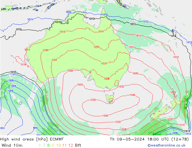 High wind areas ECMWF Qui 09.05.2024 18 UTC