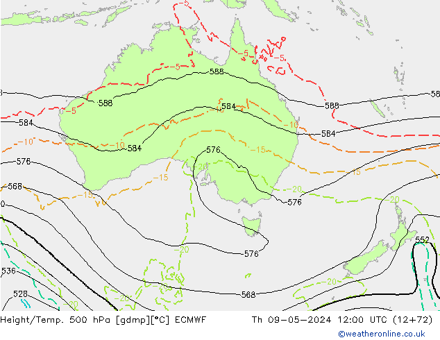 Z500/Rain (+SLP)/Z850 ECMWF gio 09.05.2024 12 UTC