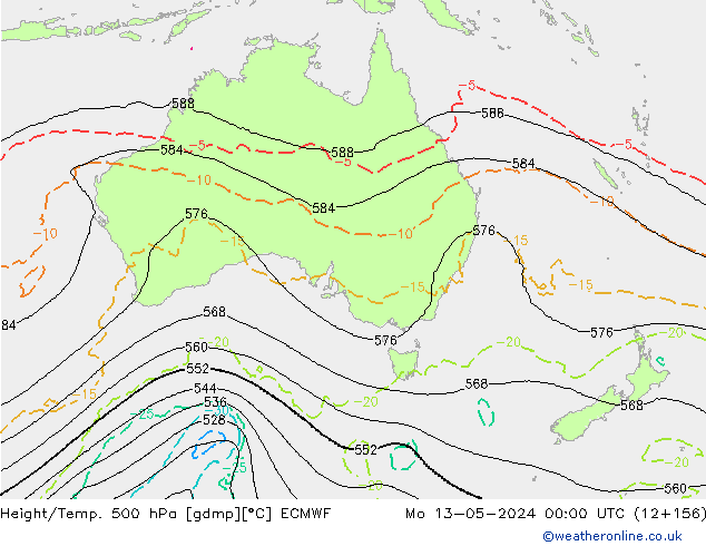 Z500/Rain (+SLP)/Z850 ECMWF pon. 13.05.2024 00 UTC