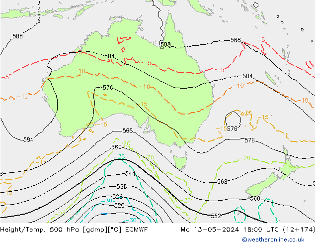 Z500/Rain (+SLP)/Z850 ECMWF pon. 13.05.2024 18 UTC