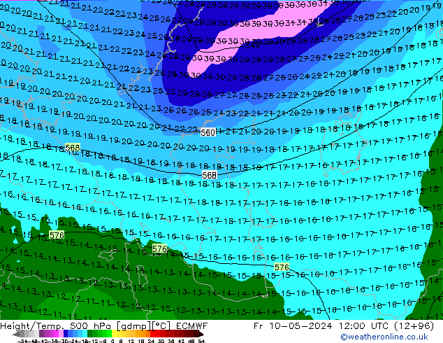 Z500/Rain (+SLP)/Z850 ECMWF Fr 10.05.2024 12 UTC