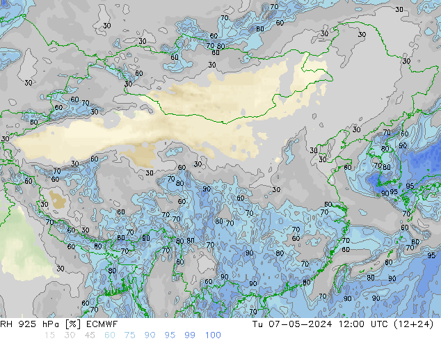 RH 925 hPa ECMWF 星期二 07.05.2024 12 UTC