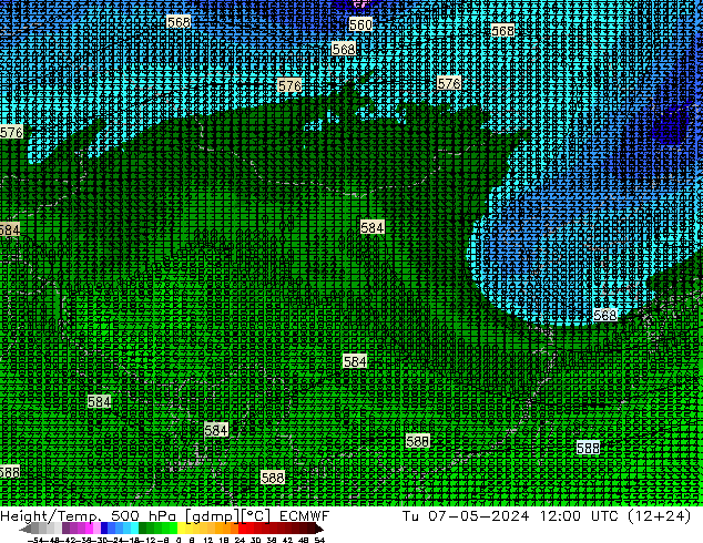 Z500/Rain (+SLP)/Z850 ECMWF 星期二 07.05.2024 12 UTC