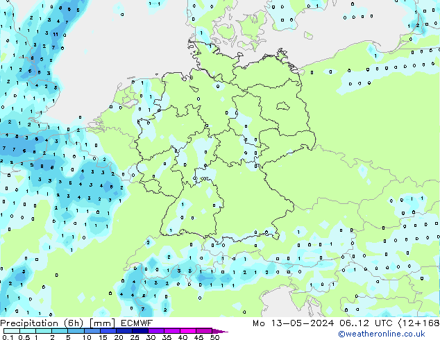 Z500/Yağmur (+YB)/Z850 ECMWF Pzt 13.05.2024 12 UTC