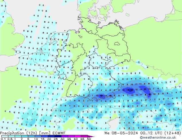 Nied. akkumuliert (12Std) ECMWF Mi 08.05.2024 12 UTC