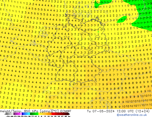 Z500/Rain (+SLP)/Z850 ECMWF Tu 07.05.2024 12 UTC