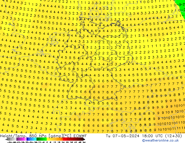 Z500/Rain (+SLP)/Z850 ECMWF Tu 07.05.2024 18 UTC