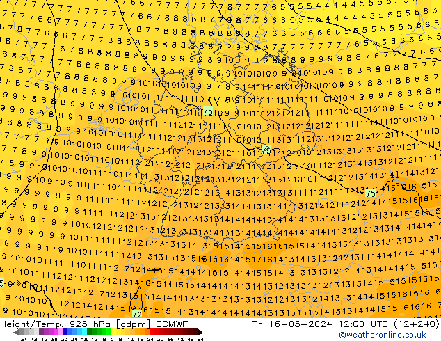 Height/Temp. 925 hPa ECMWF Th 16.05.2024 12 UTC