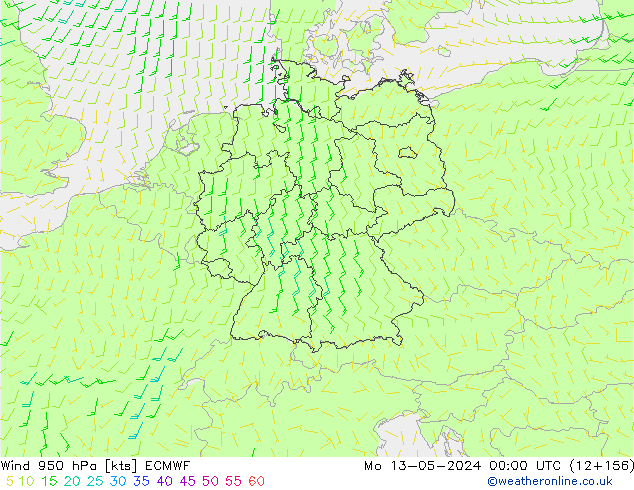 Wind 950 hPa ECMWF Mo 13.05.2024 00 UTC