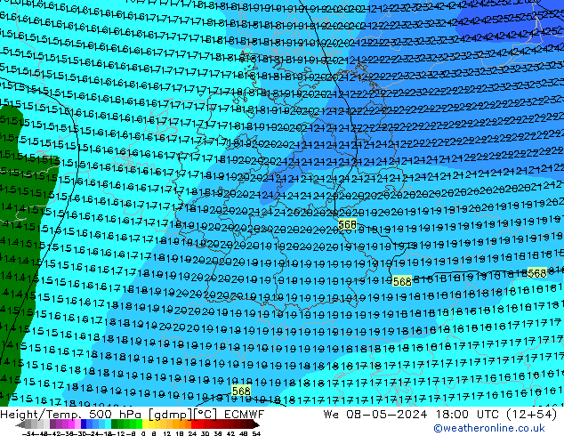 Z500/Rain (+SLP)/Z850 ECMWF Mi 08.05.2024 18 UTC