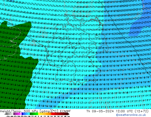 Z500/Rain (+SLP)/Z850 ECMWF чт 09.05.2024 12 UTC