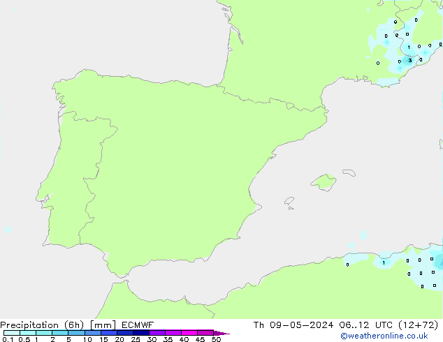 Precipitation (6h) ECMWF Th 09.05.2024 12 UTC