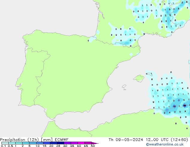 Précipitation (12h) ECMWF jeu 09.05.2024 00 UTC