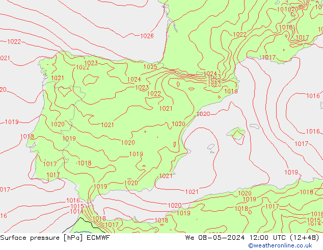 Surface pressure ECMWF We 08.05.2024 12 UTC