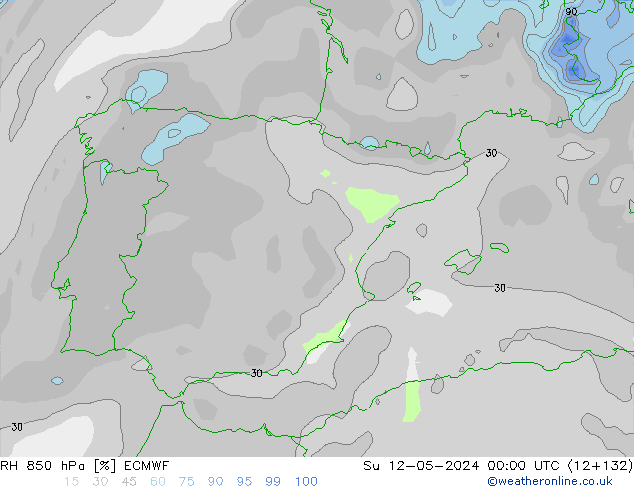 Humedad rel. 850hPa ECMWF dom 12.05.2024 00 UTC