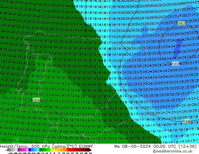 Z500/Rain (+SLP)/Z850 ECMWF St 08.05.2024 00 UTC