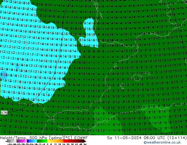 Z500/Rain (+SLP)/Z850 ECMWF сб 11.05.2024 06 UTC