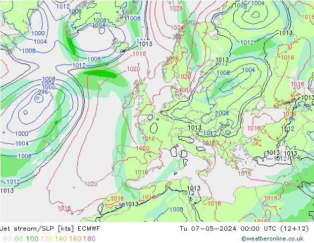 Polarjet/Bodendruck ECMWF Di 07.05.2024 00 UTC