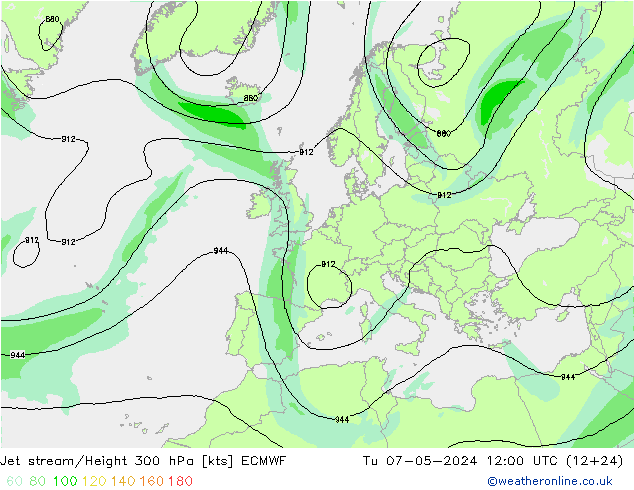 Jet stream/Height 300 hPa ECMWF Tu 07.05.2024 12 UTC