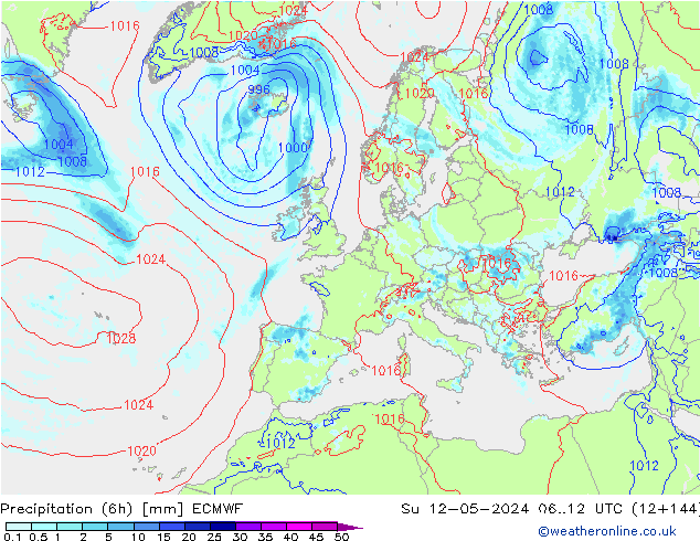 Z500/Rain (+SLP)/Z850 ECMWF So 12.05.2024 12 UTC