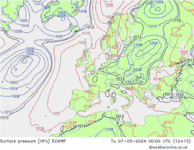 Bodendruck ECMWF Di 07.05.2024 00 UTC