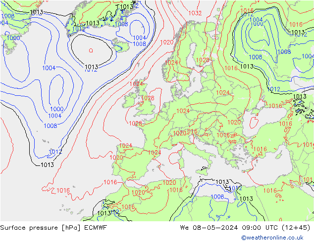 Bodendruck ECMWF Mi 08.05.2024 09 UTC