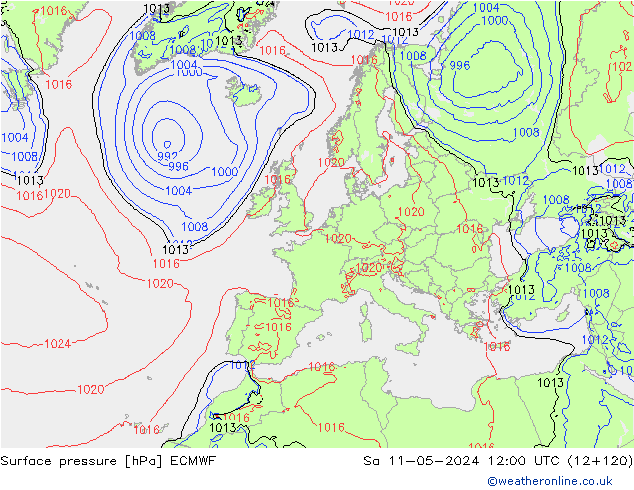 Surface pressure ECMWF Sa 11.05.2024 12 UTC