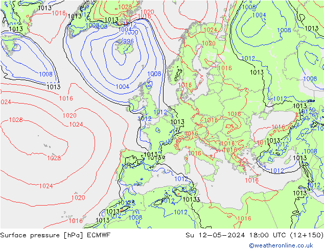 Presión superficial ECMWF dom 12.05.2024 18 UTC