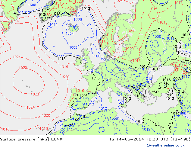 Bodendruck ECMWF Di 14.05.2024 18 UTC