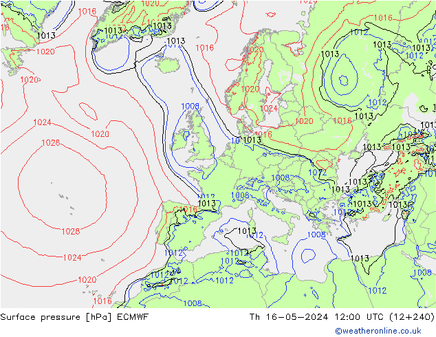 Bodendruck ECMWF Do 16.05.2024 12 UTC