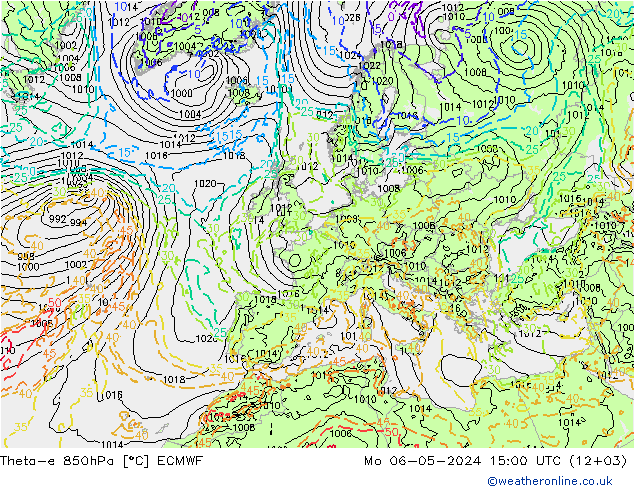 Theta-e 850hPa ECMWF Mo 06.05.2024 15 UTC