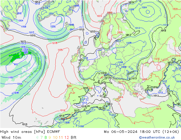 High wind areas ECMWF Mo 06.05.2024 18 UTC