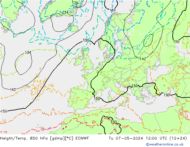 Height/Temp. 850 гПа ECMWF вт 07.05.2024 12 UTC