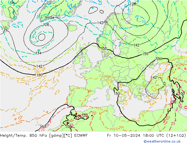 Z500/Rain (+SLP)/Z850 ECMWF Fr 10.05.2024 18 UTC