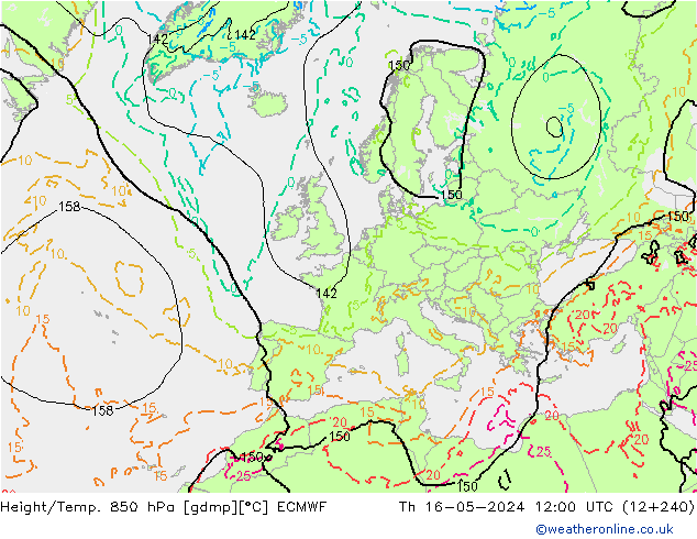 Hoogte/Temp. 850 hPa ECMWF do 16.05.2024 12 UTC
