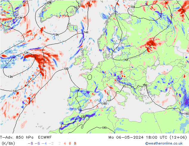 T-Adv. 850 hPa ECMWF Mo 06.05.2024 18 UTC