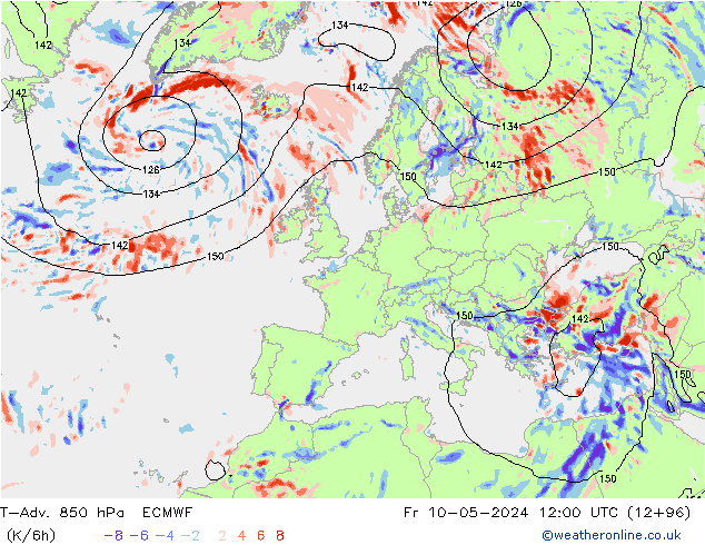 T-Adv. 850 hPa ECMWF Fr 10.05.2024 12 UTC