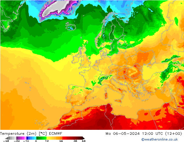 Sıcaklık Haritası (2m) ECMWF Pzt 06.05.2024 12 UTC
