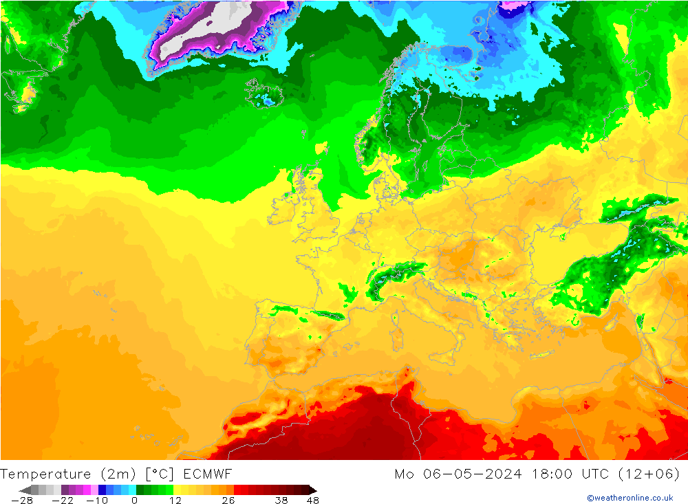 карта температуры ECMWF пн 06.05.2024 18 UTC