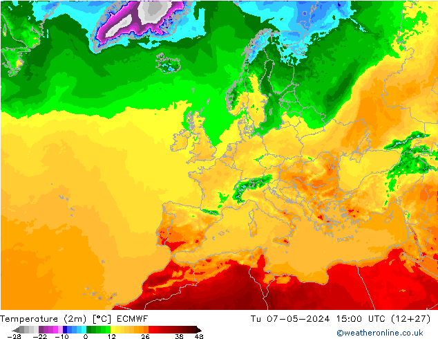Sıcaklık Haritası (2m) ECMWF Sa 07.05.2024 15 UTC