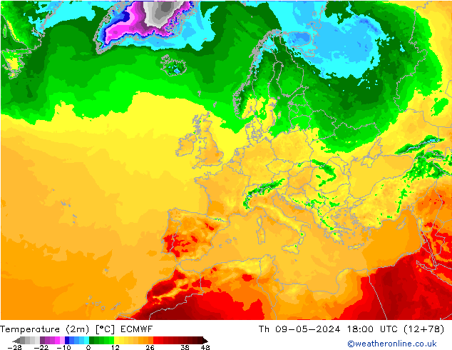 Temperaturkarte (2m) ECMWF Do 09.05.2024 18 UTC