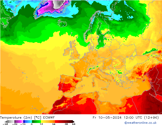 Temperatura (2m) ECMWF ven 10.05.2024 12 UTC