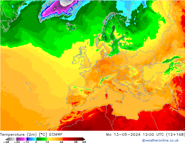 Temperaturkarte (2m) ECMWF Mo 13.05.2024 12 UTC