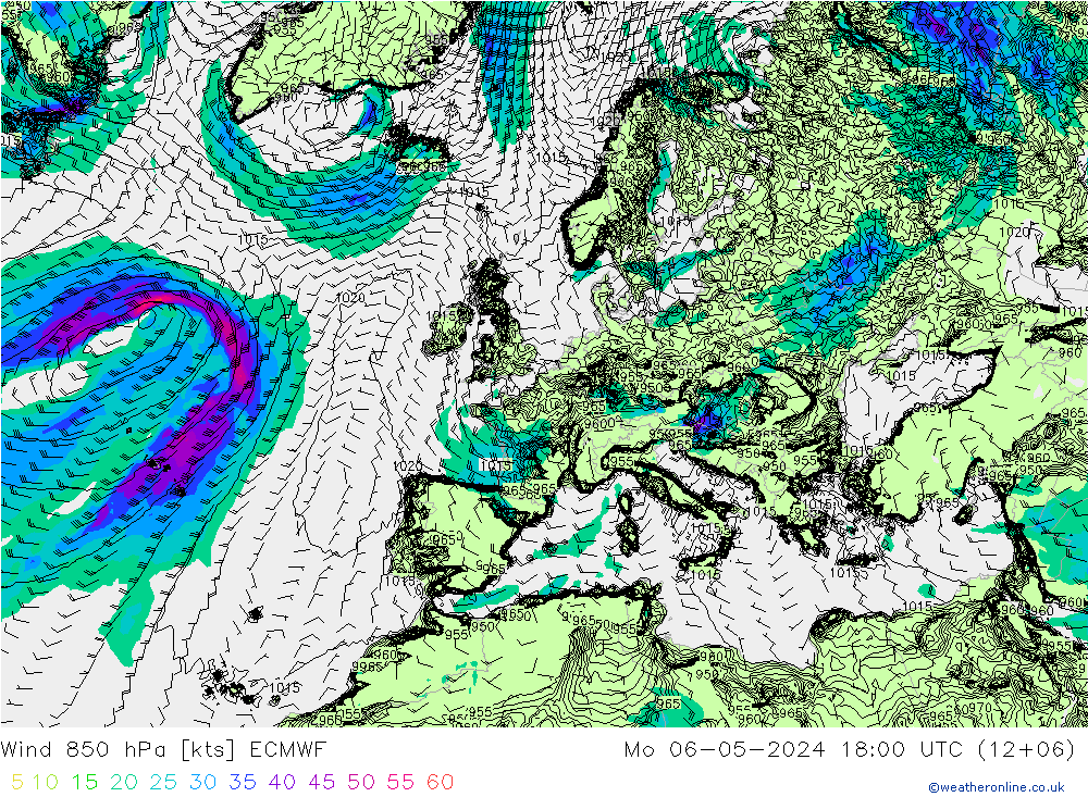 Wind 850 hPa ECMWF Po 06.05.2024 18 UTC
